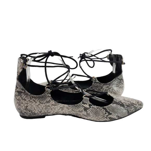 TOPSHOP Womens Kingdom Ghillie Gladiator Flats 8 Pointed Snakeskin Faux Leather - Picture 6 of 13